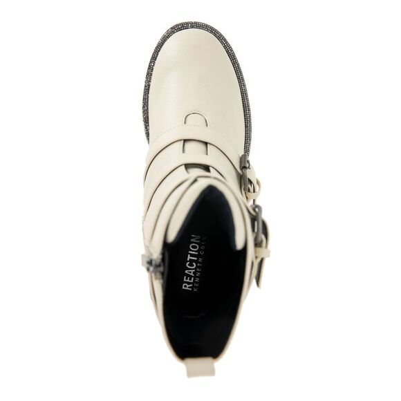 KENNETH COLE Womens Beige Embellished Tate Round Toe Block Heel Zip-Up Moto 9 - Picture 3 of 4